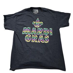 Classic Teaze Shirt Mens Large Black Mardi Gras Chevron Fleur De Lis Graphic Tee